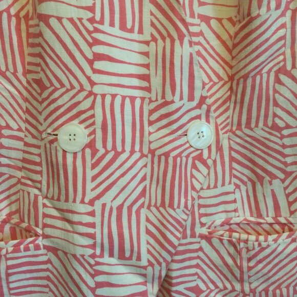 Vintage Maggy London Women's 2 pc. Top Skirt Set Pink Size 14 Linen Short Sleeve - Picture 2 of 11